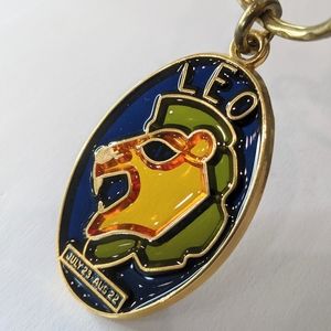 Vintage Leo Zodiac Blue Stained Glass Retro Horoscope 90s Unique Keychain